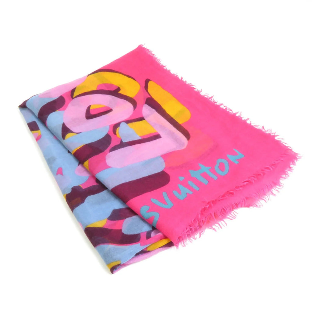 Pink/Multicolor Vuitton Louis Women's Shawl e58449a LOUIS Cashmere/Silk Pre-Owned (Good) VUITTON