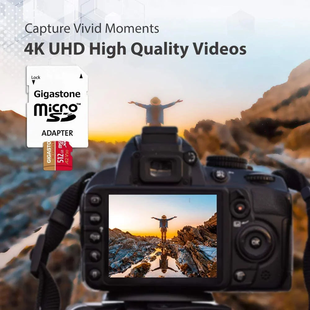 Micro 4K UHS-I up Micro Switch, R/W Nintendo Class A1 Pro, with 512GB MB/s, Gigastone compatible V30 SDXC 10 Card, GoPro Recording, 4K Cameras, Cam, 100/60 SD Video Dash to Camera