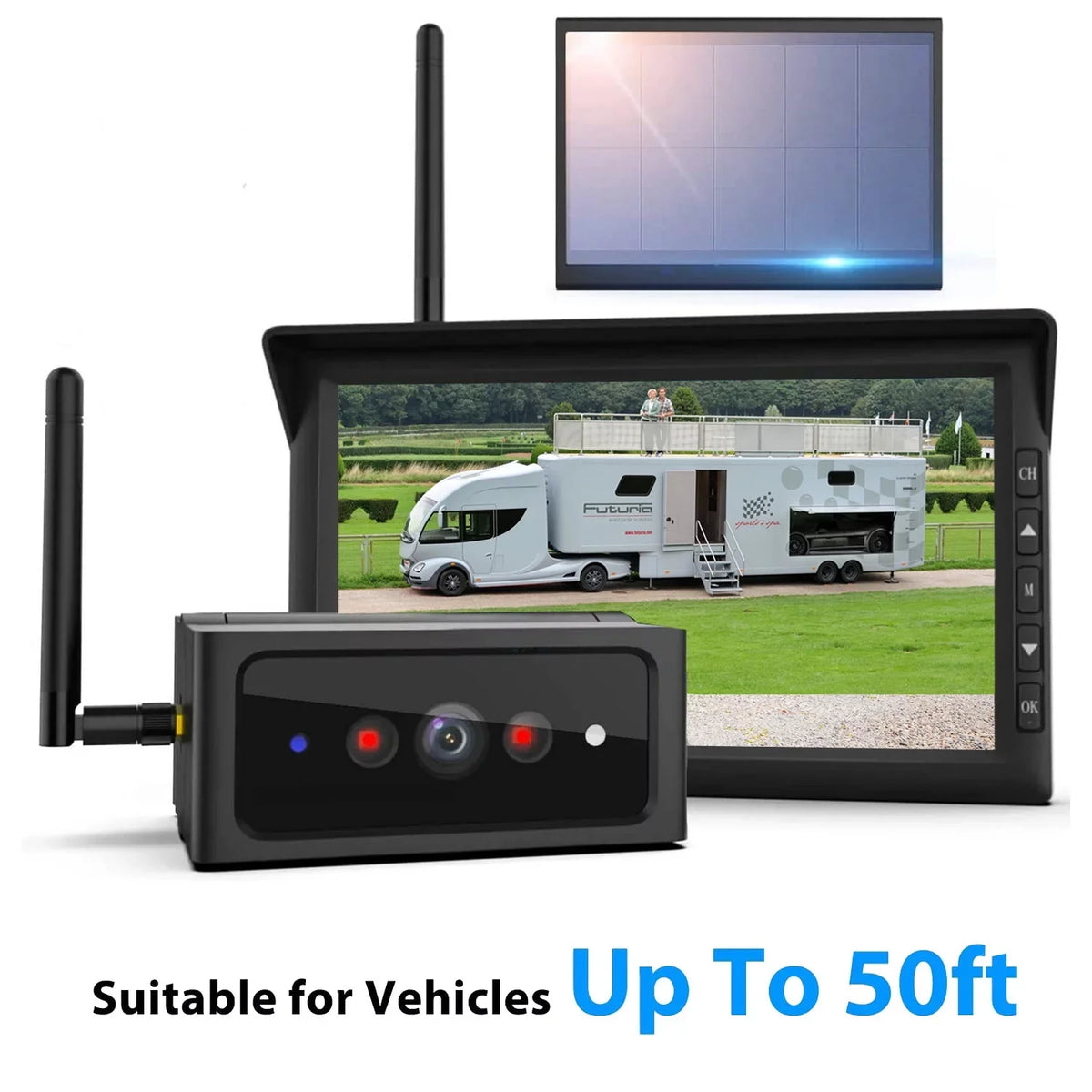 Camera Up 2 Systems, Solar Camera RV Reverse Back Monitor Wireless Channel 7" Trailer Rear Camera Auto-Vox Campervans, Backup for View
