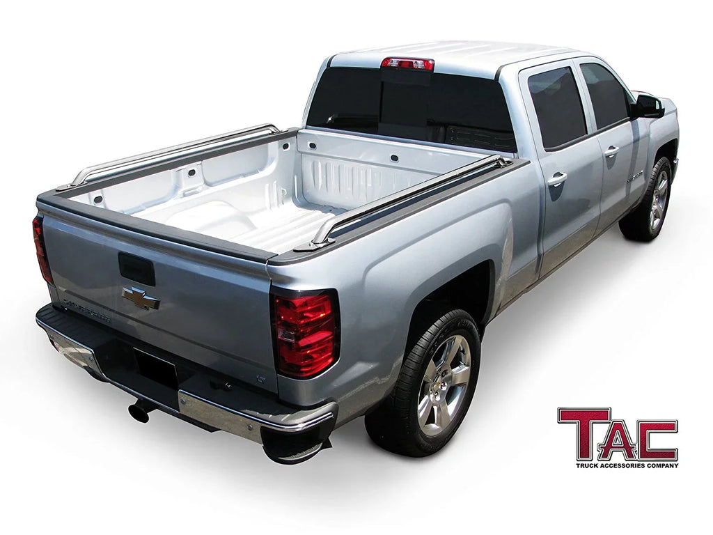 Rails Bed 304 2014-2024 Sierra Stainless Truck TAC 2pcs Standard CarbonPro Chevy Steel Rails Accessories Fit Bed(Excl. 1500 Denali Side Silverado/GMC Editions) 6.5ft