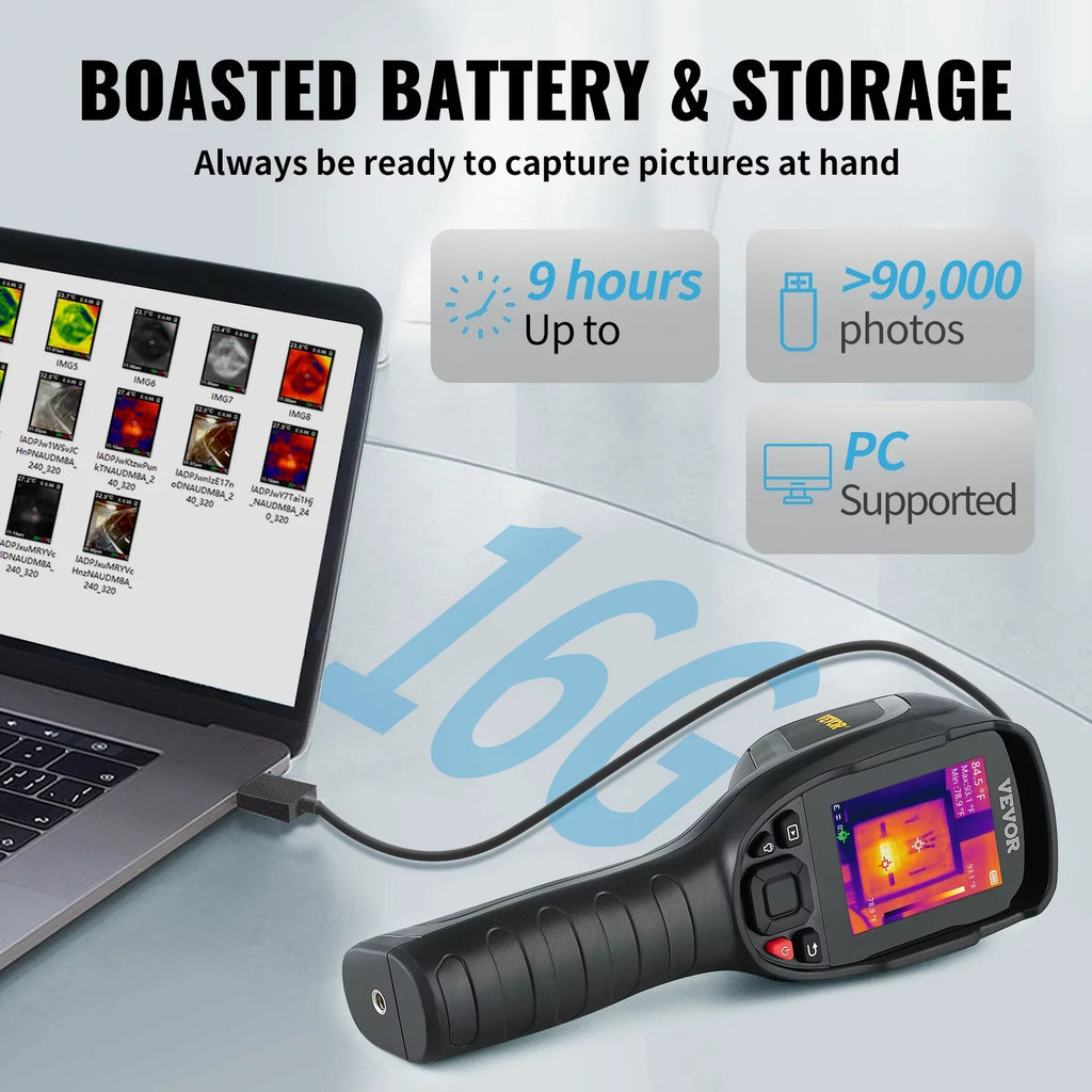 Infrared and Built-in Battery SD 20Hz 240x180 IR Camera, -4℉~662℉ Imaging Li-ion VEVOR Thermal Card, with Rechargeable Rate (43200 16G Temperature Refresh Range, Pixels), Camera Resolution