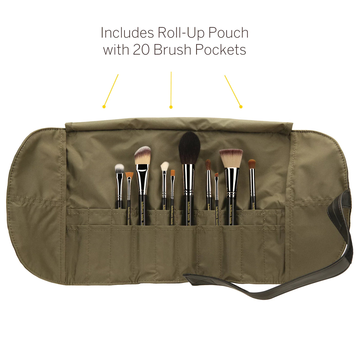 Brush Series with Makeup Roll-Up 10pc. Bdellium Essential Pouch Key Professional Maestro The Tools Set