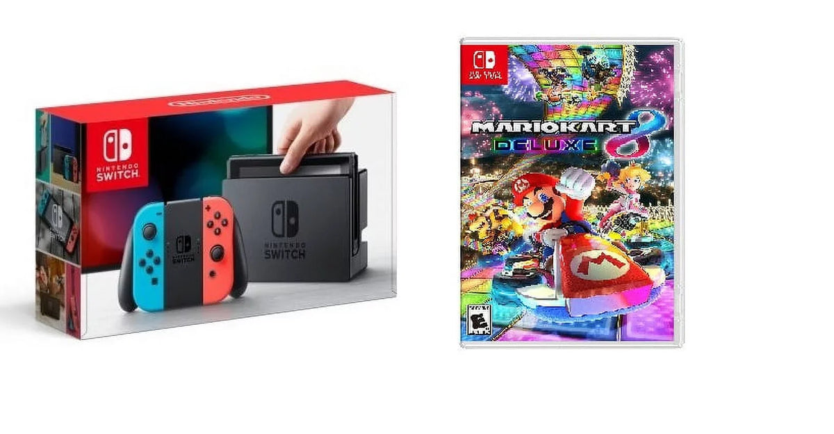 Mario Nintendo Console Switch Bundle Joy-Con Gaming Red Deluxe Neon with Kart and 8 Neon Blue