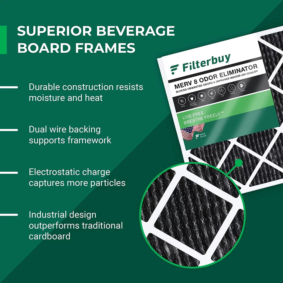 Filters Activated Pleated Eliminator 14x25x1 AC with 8 Odor Carbon Furnace Air HVAC (4-Pack) Filterbuy MERV