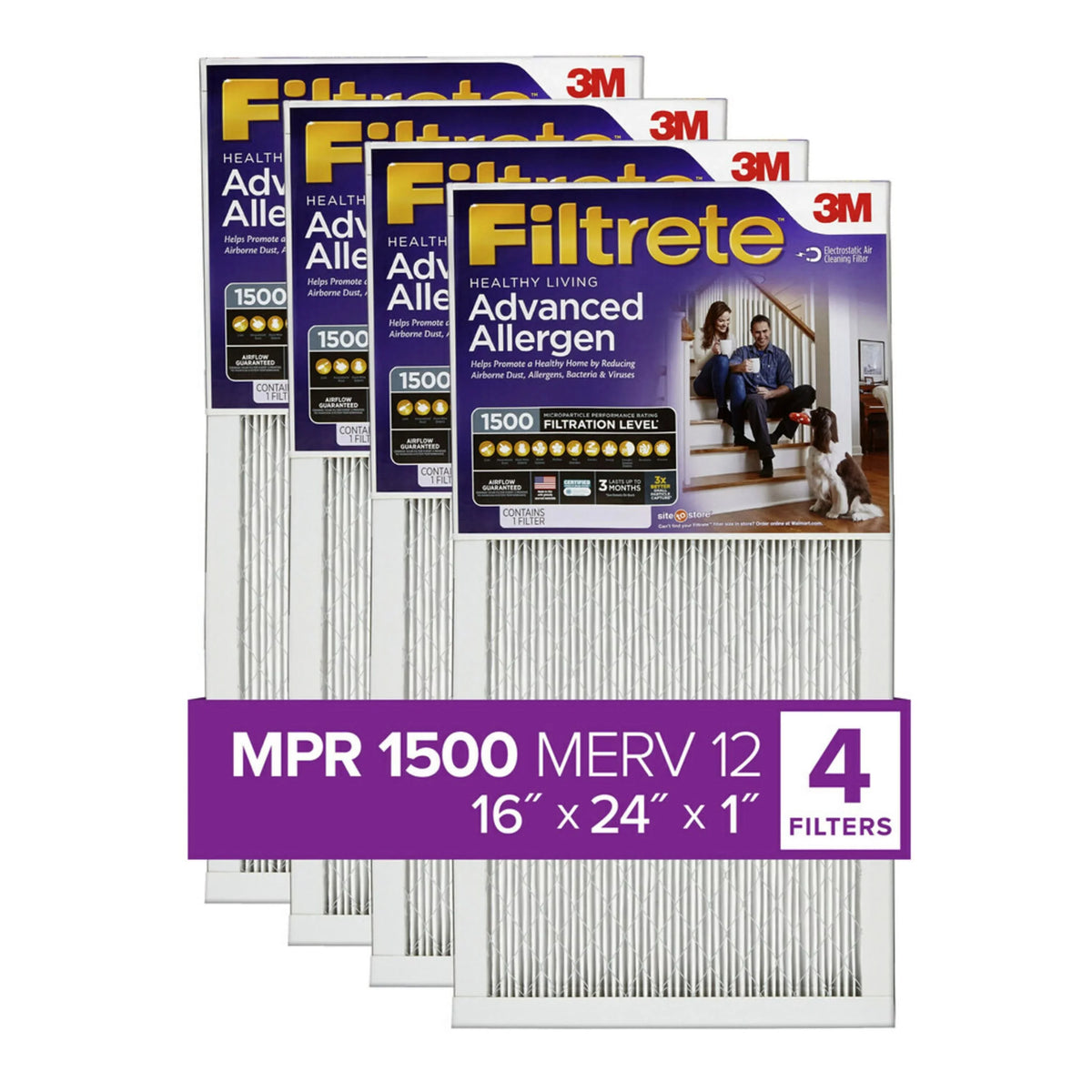 12, Reduction, Filters MPR 4 16x24x1 Air MERV Allergen Filter, Filtrete 1500 Advanced