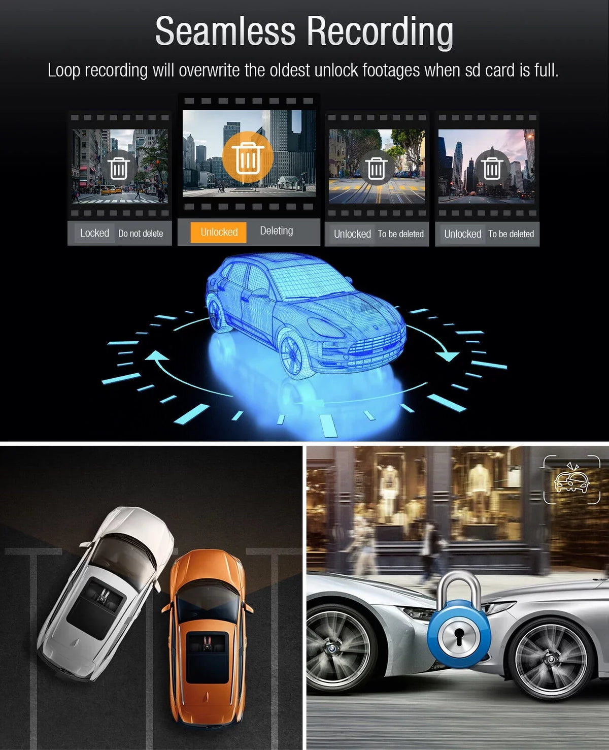 Camera Loop Screen 4K+1080P Mode Dash 3" and Recording G-Sensor 4K TOGUARD Parking Camera Inside Car Cam LCD Dash Front