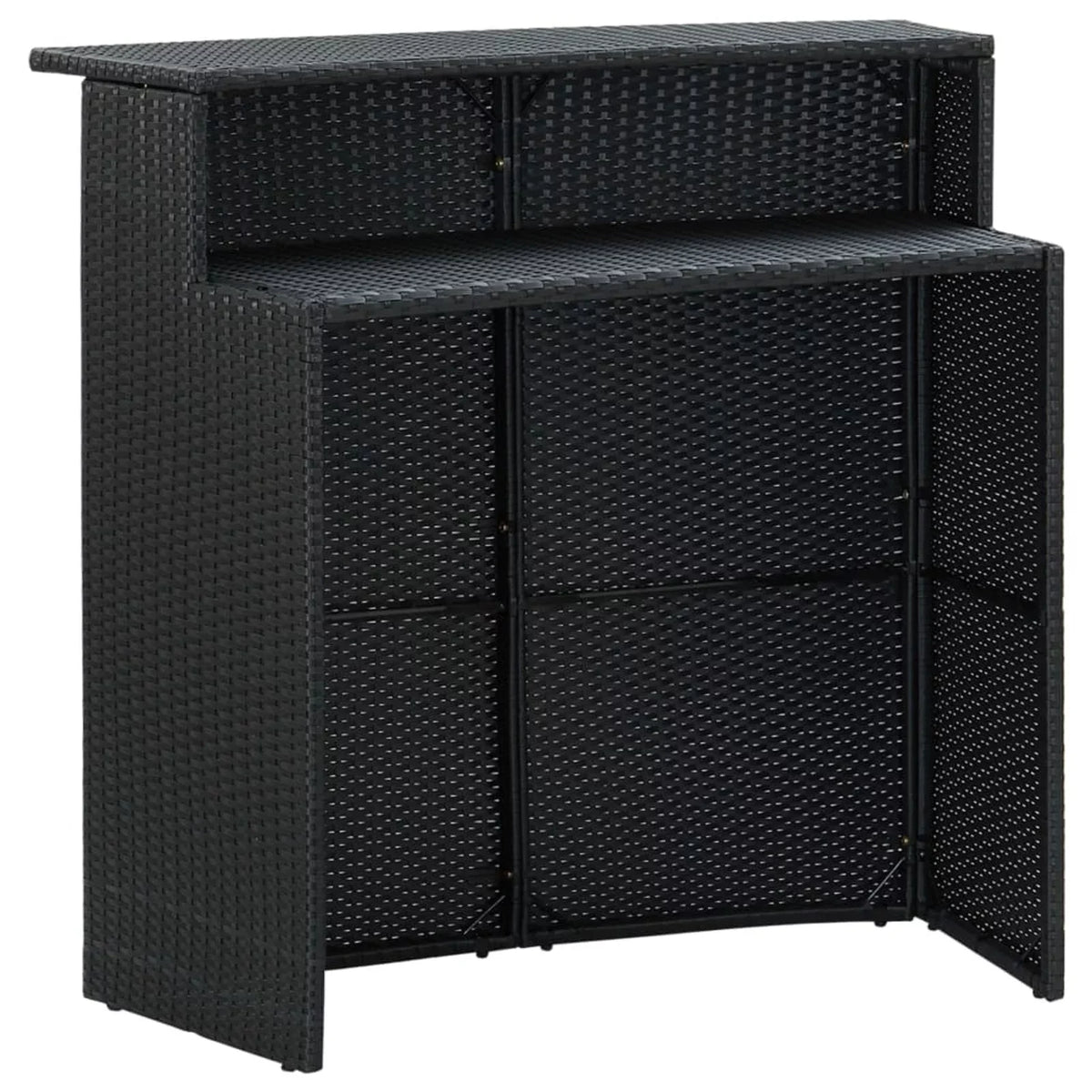 Anself Dining Poly Table Set Shelf Chairs with Storage 5 Cushioned Rattan 4 Patio and Terrace, Pub, Black Outdoor Piece Bistro, Bar for Garden Set Stool Backyard,