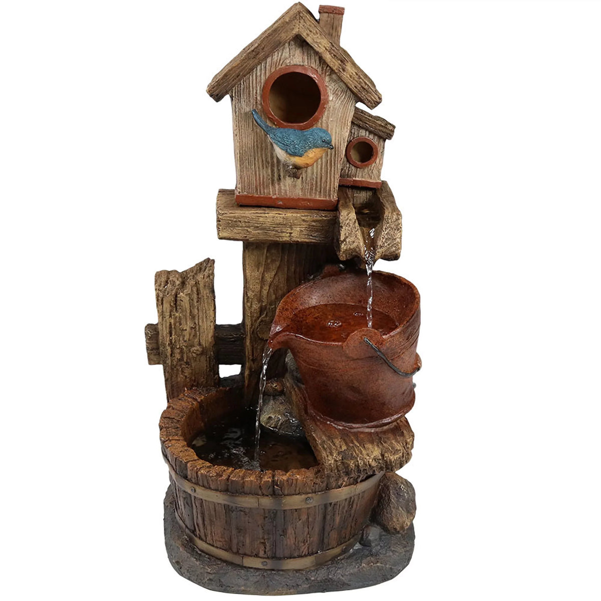 '- and House 26" Sunnydaze Buckets Outdoor Bluebird Fountain
