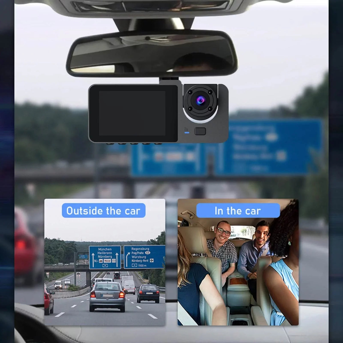 Vision, Rear & Dash Channel Card Cam Monitor, Night Camera, SD 32GB with Inside Front Super 1080P Recording, for Loop Parking Dash 3 Car,