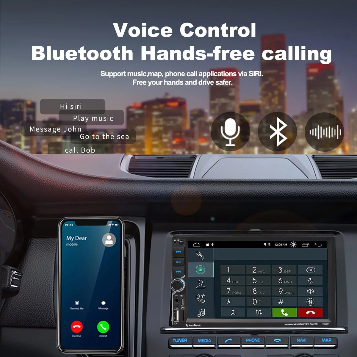 Car Link,Backup Alondy Audio Voice Wireless SD Touchscreen,Mirror AUX CarPlay/Android Stereo,Compatible Auto,Type-C FM with Control,External Receiver Din Double USB,7" DSP Mic Camera,Bluetooth Radio
