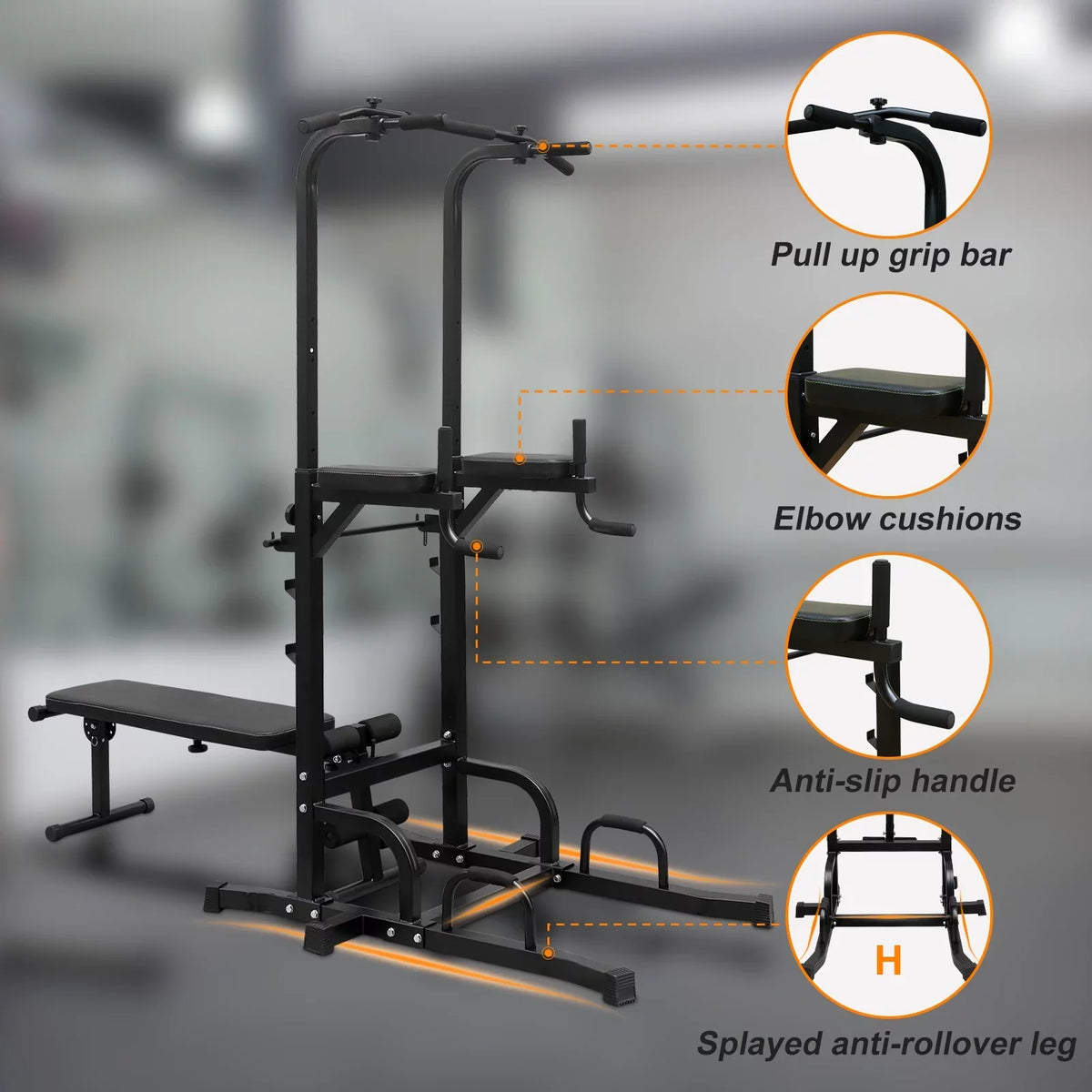 Bar Training Tower Multi-Function Duty Pull Height Gym,Steel with Adjustable Heavy Home Station Bench for Up Office Stand Power Equipment Dip Fitness