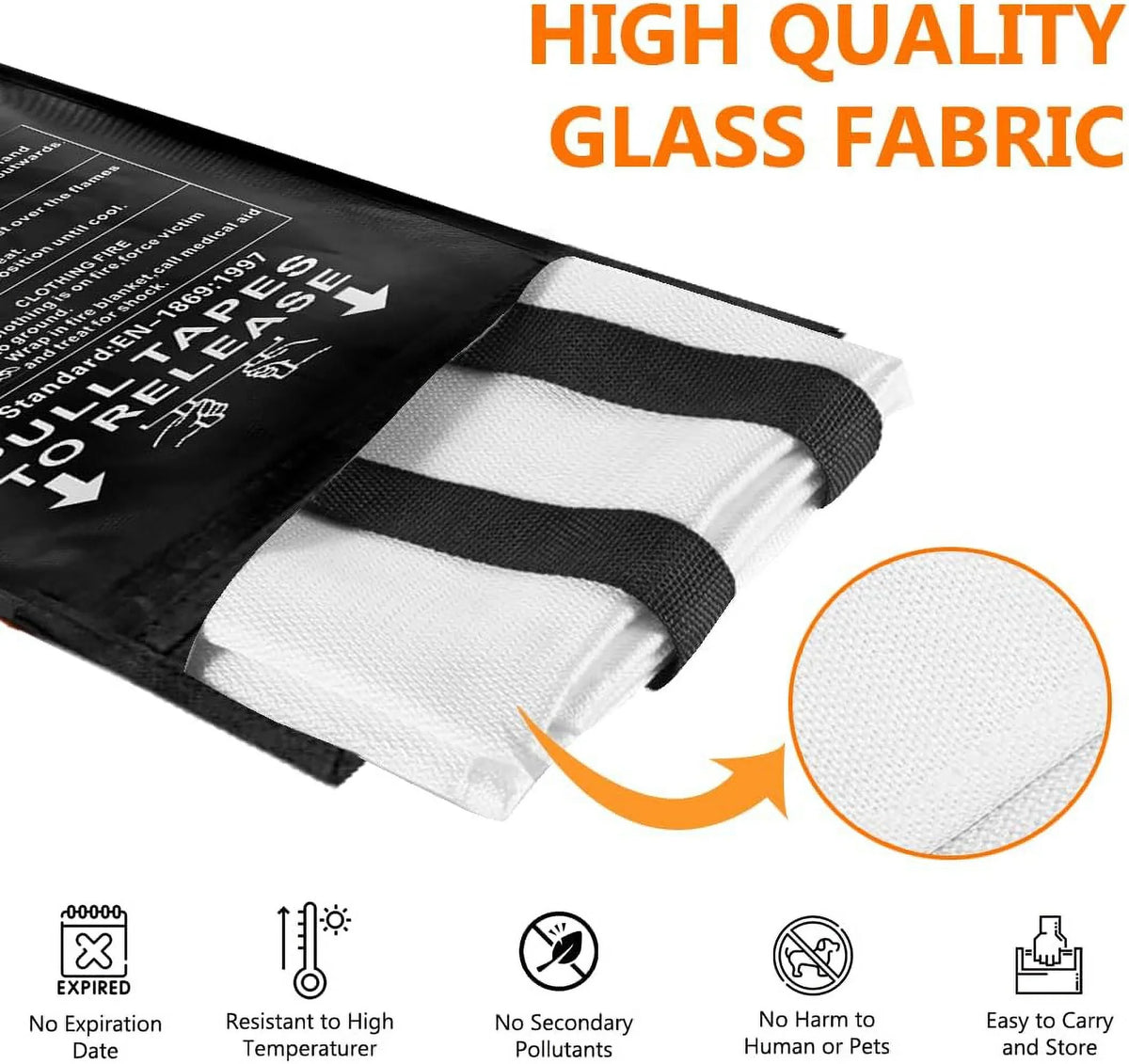 Survival Fire Flame Blanket Protection Kit Store Safety Camping Blanket School 59"x59" Car Blanket Office | Emergency Home Fire SAFECASTLE & Pack Kitchen Easy Retardant to for Grill Extinguisher 2