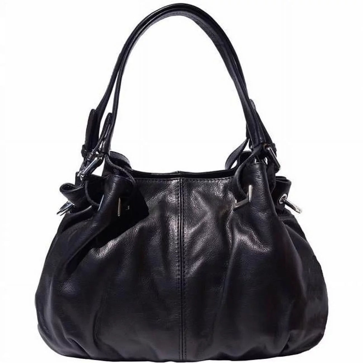 Italian Leather Valentina Artisan Black Luxury Womens Shoulder Handbag, 115-8655-Black