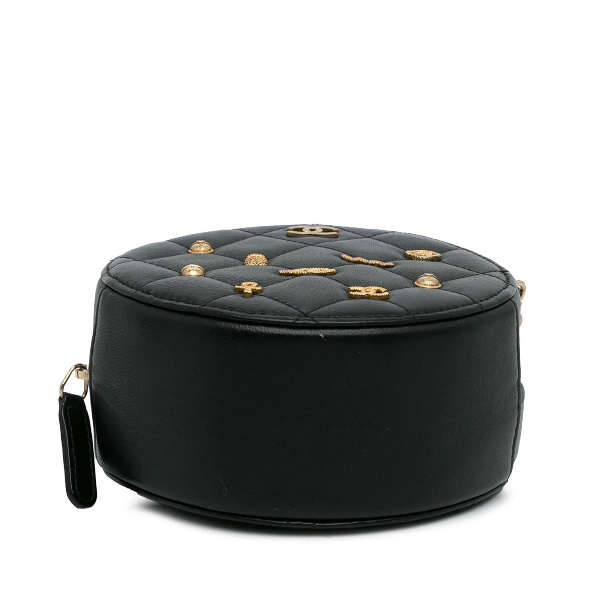 Bag Unisex Pre-Owned Leather Charms Lucky (Good) Chanel Lambskin Round Authenticated Black Crossbody