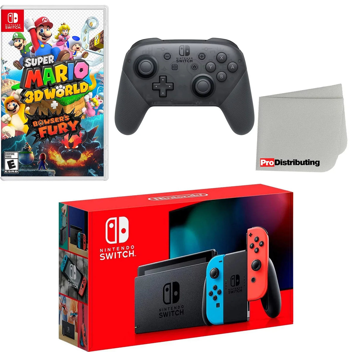Red & Mario Extra + Super Cloth Wireless with Neon Nintendo Screen World Fury Controller, Cleaning Blue Bowser’s 3D and Switch Console