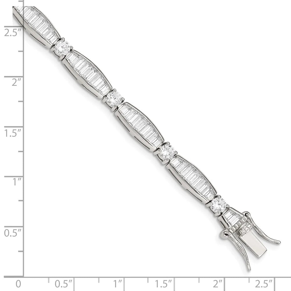 Sterling QQX400CZ Rhodium-plated Silver Baguette CZ Bracelet Round and