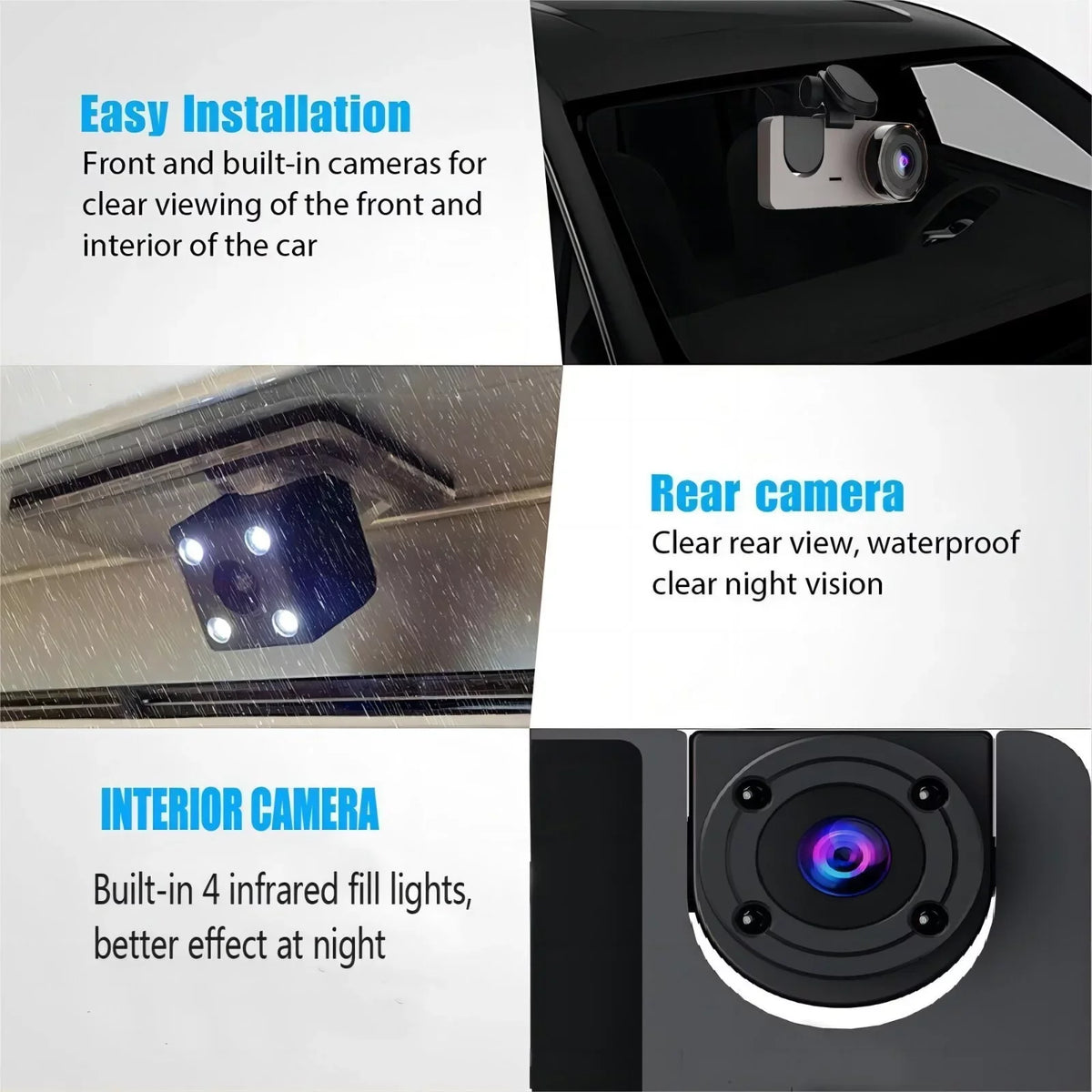 Vision, Rear & Dash Channel Card Cam Monitor, Night Camera, SD 32GB with Inside Front Super 1080P Recording, for Loop Parking Dash 3 Car,