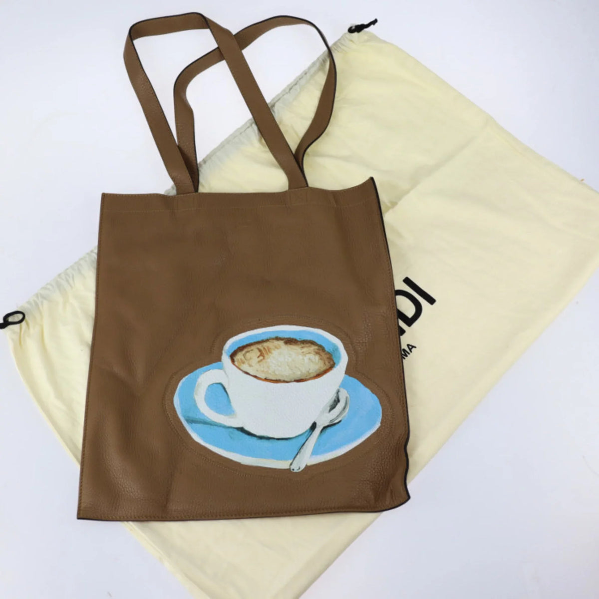 7VA426 Coffee Series Bag Pattern Leather (Like FENDI New) Pre-Owned Brown Tote Cup Fendi Shoulder