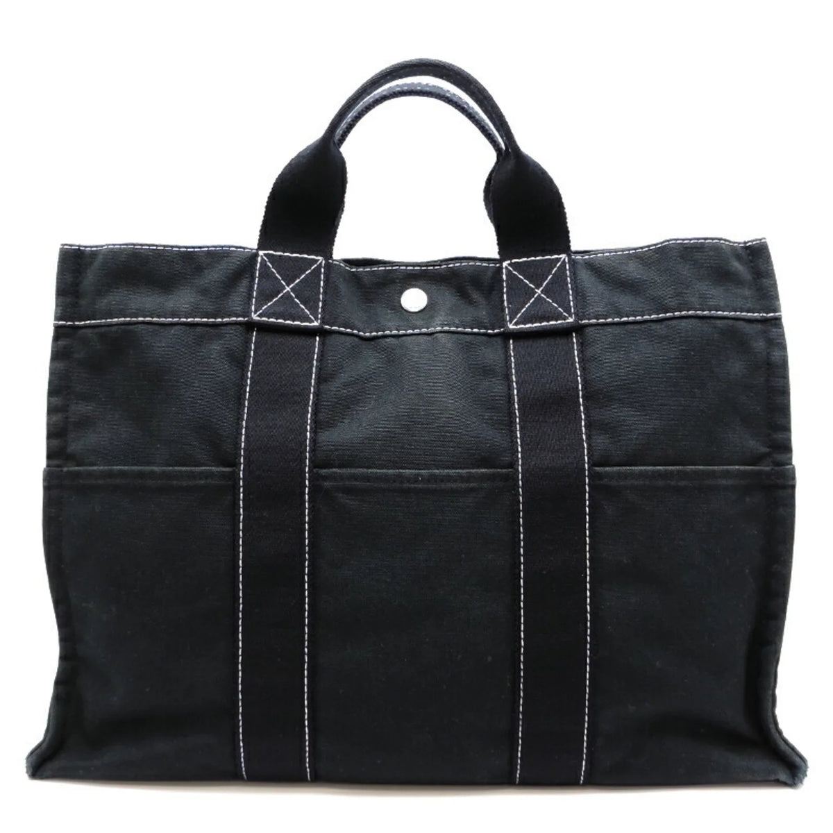 Deauville Cotton Ladies Bag Pre-Owned MM Canvas Black (Fair) Tote Hermes
