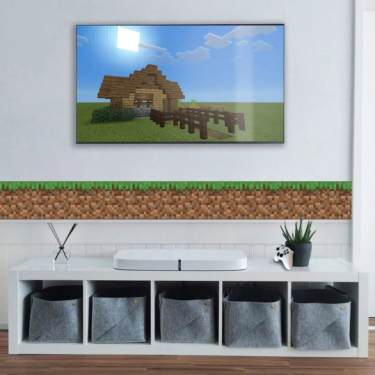 Wallpaper Iconic Minecraft Grass Stick Peel & Border