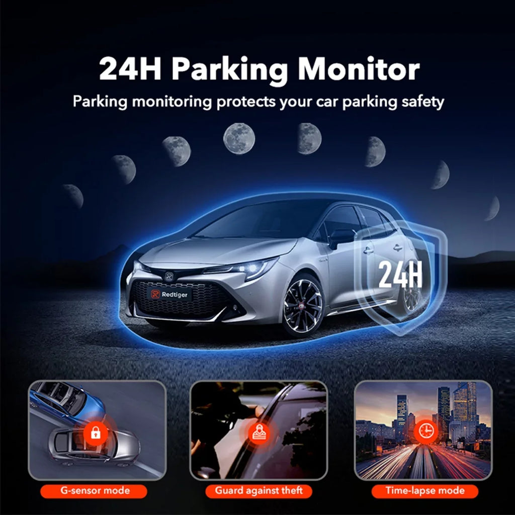 LCD 2160P Cars, Max Wi-Fi REDTIGER 3.18" 24H WDR, for Screen, UHD Car Cam 4K Camera Support Parking Monitor, GPS, Dash 256GB G-Sensor, Front,