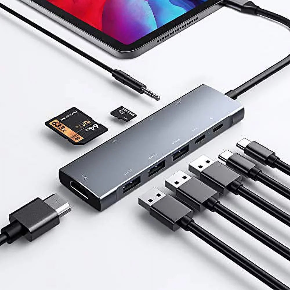 HDMI SD/Micro 3.5mm Reader, C C Station USB-C Docking Air with USB 3.0, for Jack HUB 11 4 USB Pro iPad 2021 2018 Adapter Data PD Headphone 2020 iPad inch Charging, iPad 4K Type Pro 9-in-1 Card 12.9