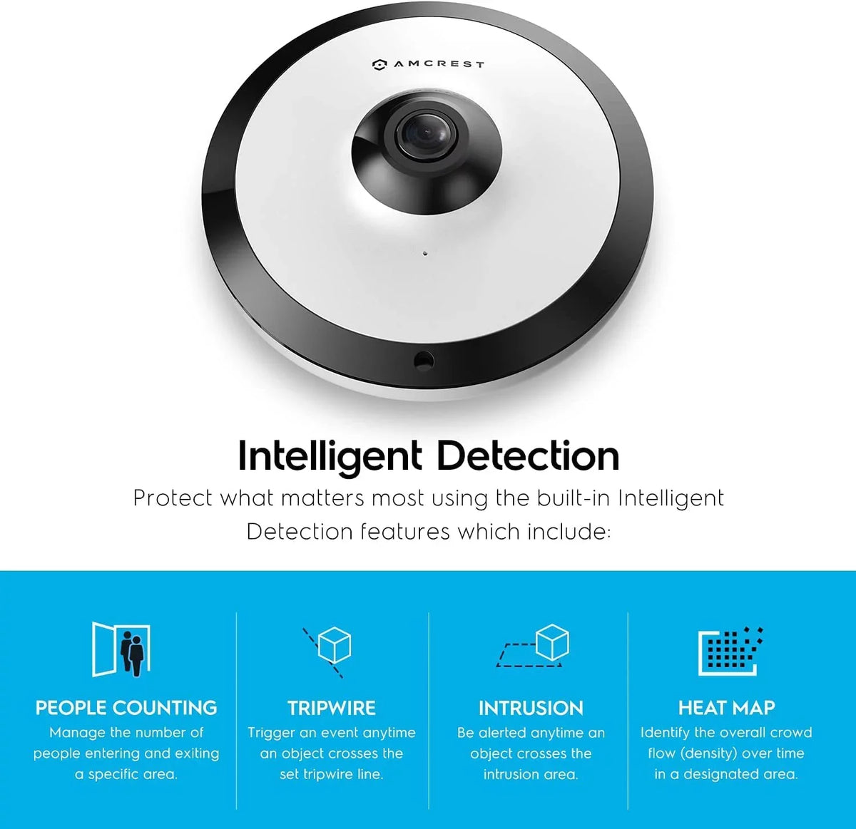 UltraHD Amcrest IP5M-F1180EW MicroSD 33ft (White) Indoor, Lens, PoE 360° 5-Megapixel Cloud Nightvision, Recording, Panoramic Coverage, Camera Fisheye Camera, 1.4mm Security and Camera