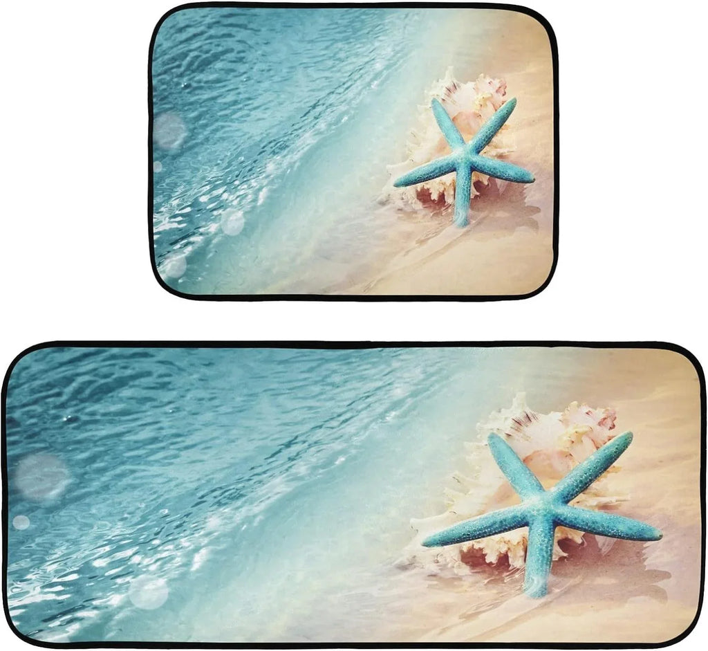 Runner Room Summer Rugs, Kitchen 19.7"x27.6" Perfect Rug Sea Washable 19.7"x47.2" Floor Mats Starfish and Bedroom Carpet Entryway, Wave for Area Conch + Living Bestwell Beach