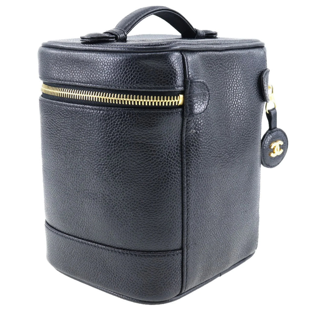 in Mark Vanity Handbag Black Made Matte France (Good) Pre-Owned Skin Coco Caviar Zipper Ladies CHANEL
