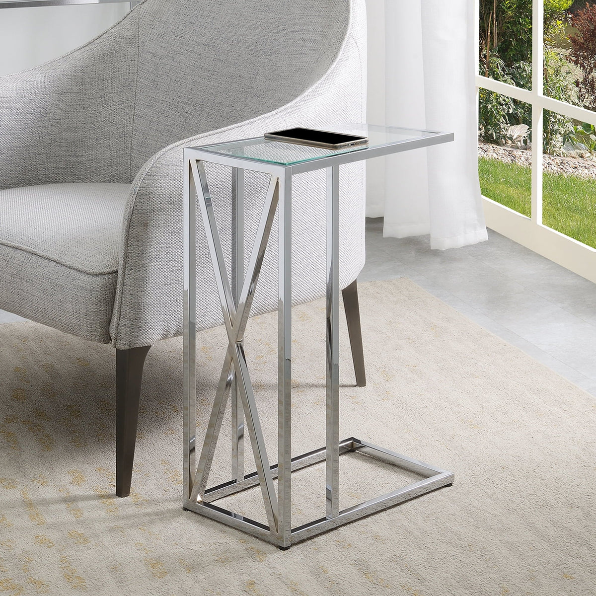 Chrome End Chrome Oxford Convenience in C Frame Concepts Table Glass Glass &