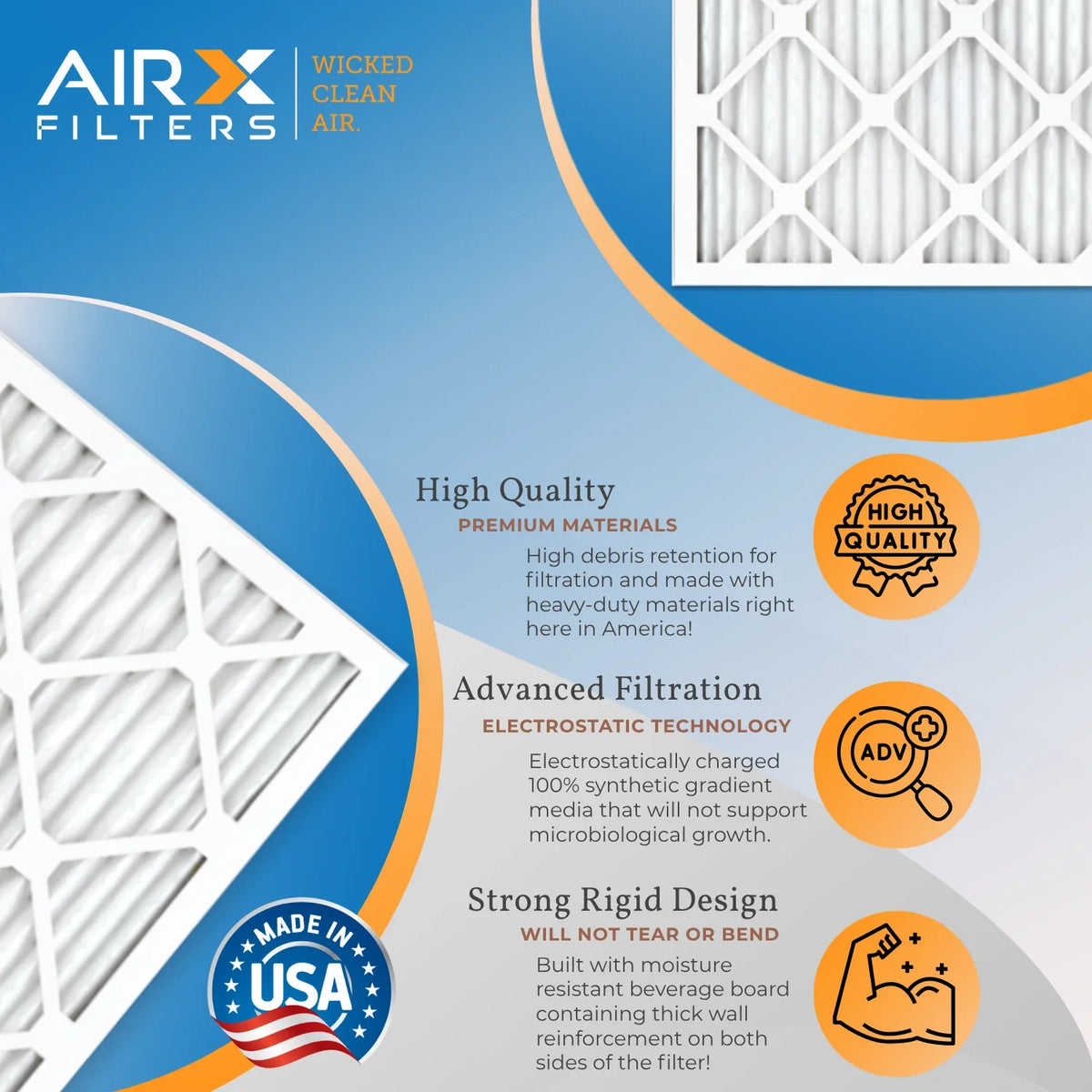 16x20x1 Filter 2200 Pack Electrostatic 6 WICKED Comparable MERV to AIR. - Premium Filters HVAC by FPR AIRX Conditioner 16x20x1 Made Pleated Filter Air 1500 AC CLEAN USA Furnace FILTERS 13 MPR Air & 9