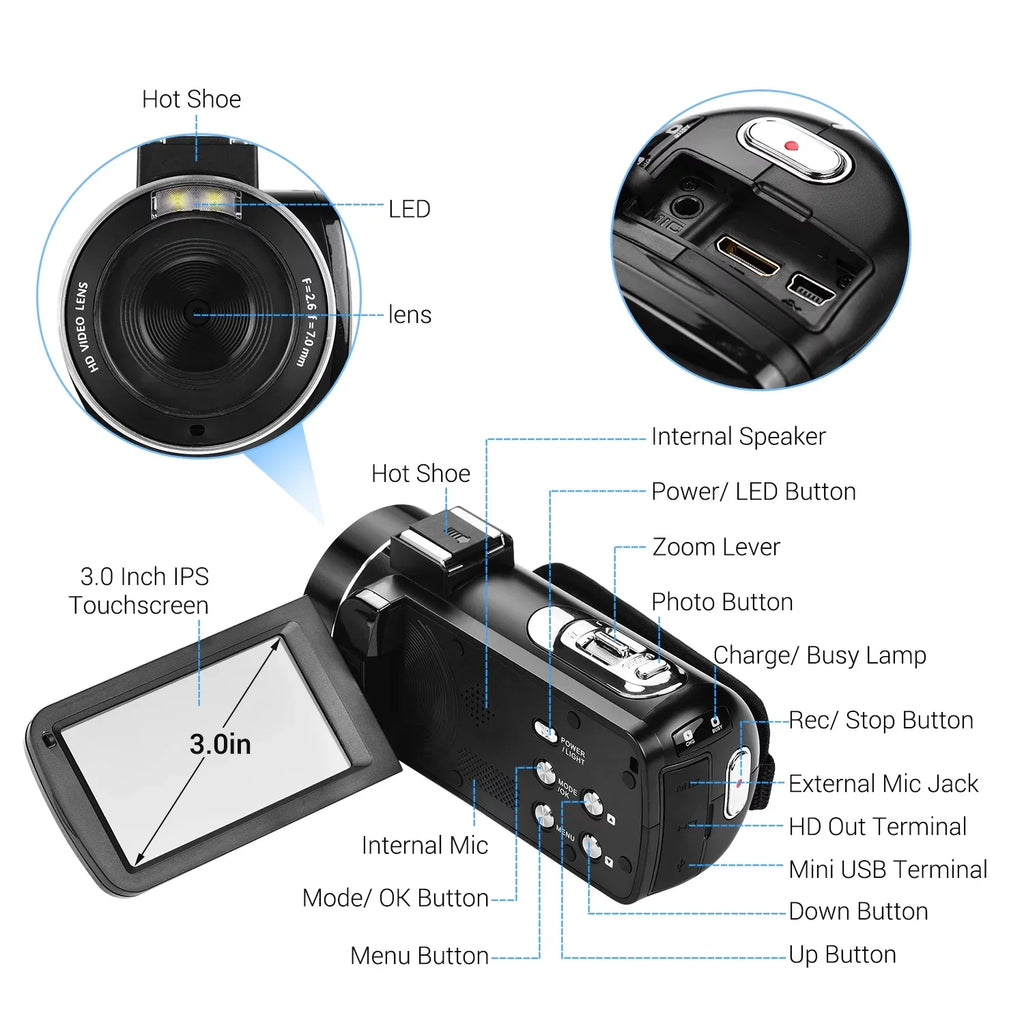Camera,Inch 3.0 Burst 3.0 Inch Video Video Professional Camera 4K Inch Monitor IPS IPS Monitor Monitor AINN Andoer-2 DV Camera Handheld IPS Burst Video Function