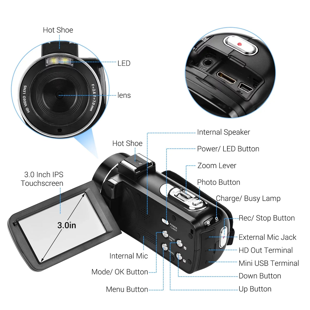 Camera,Inch 3.0 Burst 3.0 Inch Video Video Professional Camera 4K Inch Monitor IPS IPS Monitor Monitor AINN Andoer-2 DV Camera Handheld IPS Burst Video Function