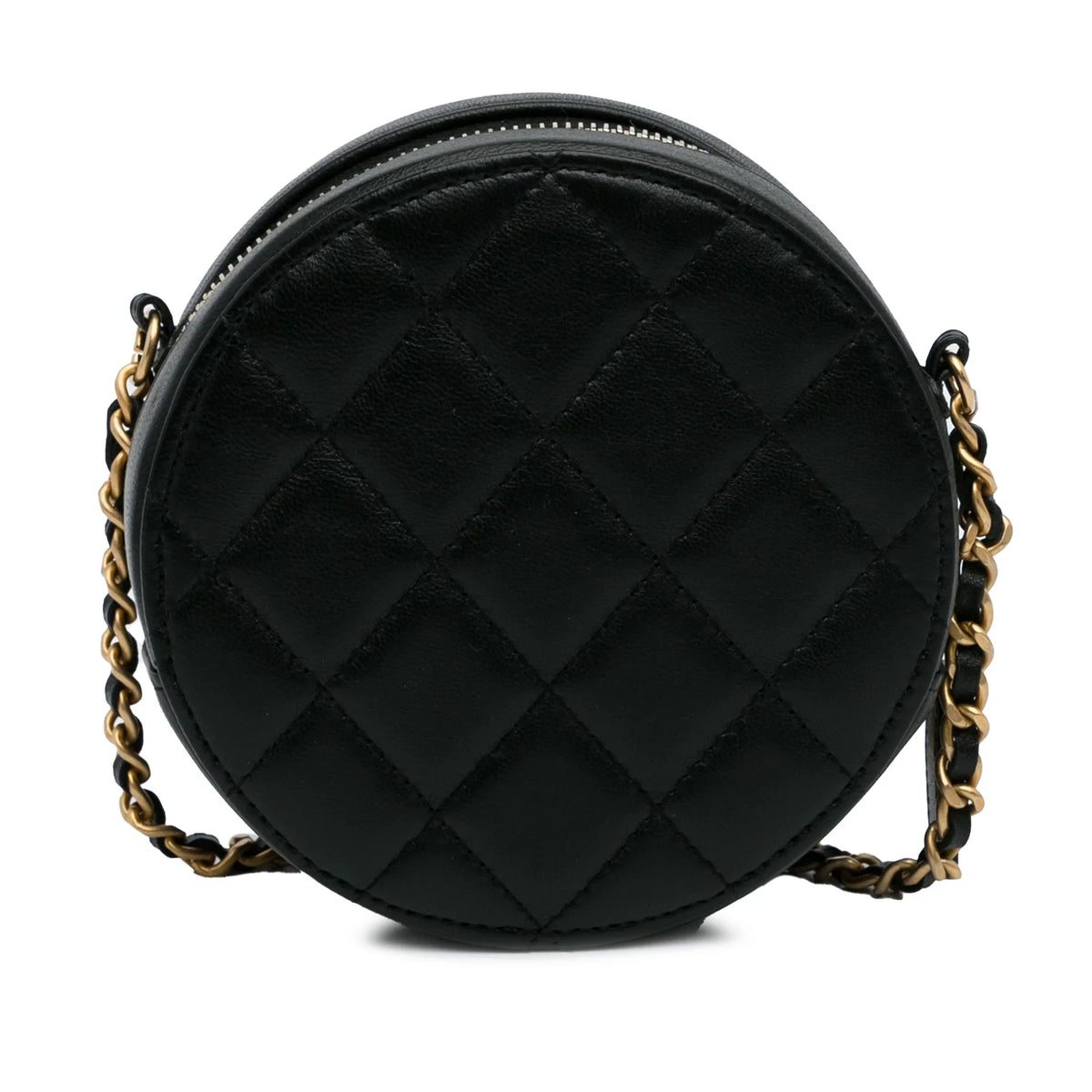 Bag Unisex Pre-Owned Leather Charms Lucky (Good) Chanel Lambskin Round Authenticated Black Crossbody