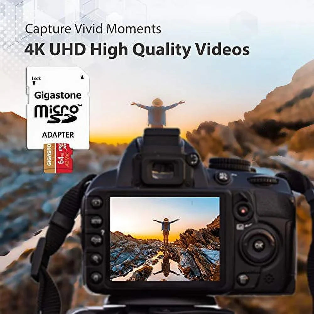 Class 5 Cam, Video GoPro A1 Gigastone Pack 10, with Pro, Camera V30 SDXC Dash Switch, Recording, MB/s, 4K Card, SD up Micro (5x64GB) Micro UHS-I 64GB 4K to R/W 95/35 Cameras, compatible Nintendo