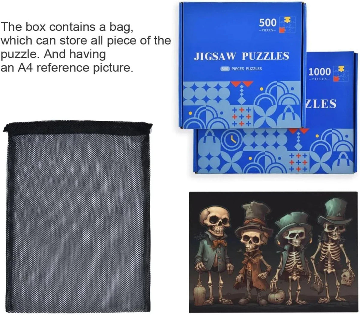Print, for Puzzle Zigsaw Jigsaw Challenging Bag, Wooden Partition PCS 500 Alphabet Dreamtimes with Kids Adults, Storage Skeleton Friends Game Gift Brain Parents Halloween Exercise Family for Puzzle