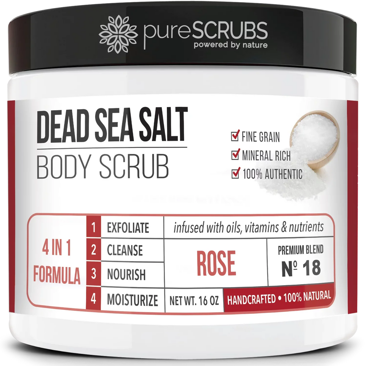 FREE pureSCRUBS Organic Organic Essential Exfoliating BODY - Pure Sea Mini SCRUB Set Spoon, Infused & Wooden Salt Scrub Organic Premium & Nutrients Oils - Soap 16oz + Dead ROSE Body Loofah Bar Large